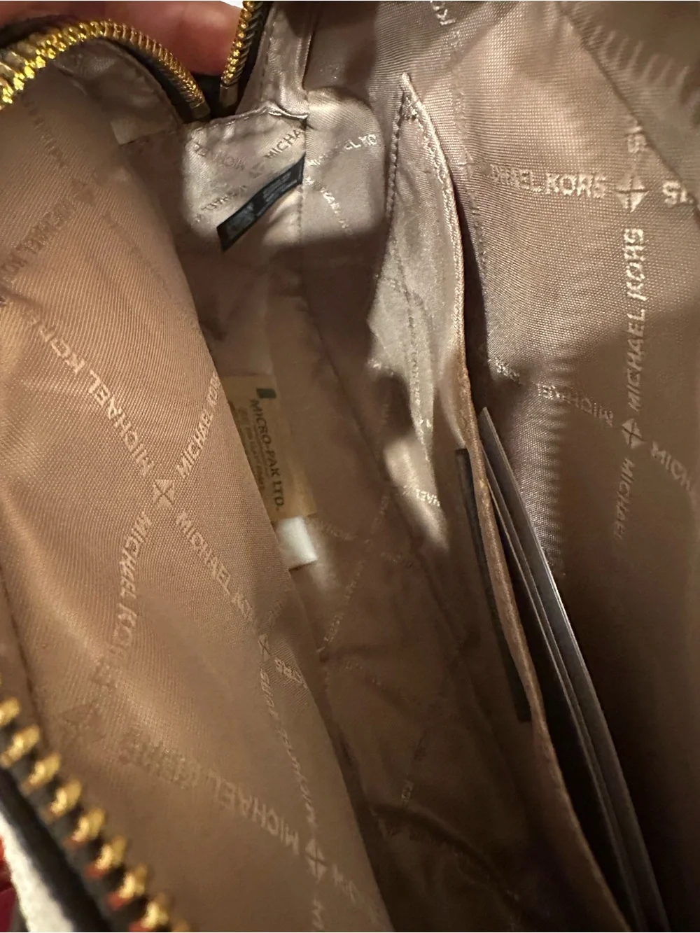 Michael Kors Brown MK Signature Crossbody with Gold Chain Accent